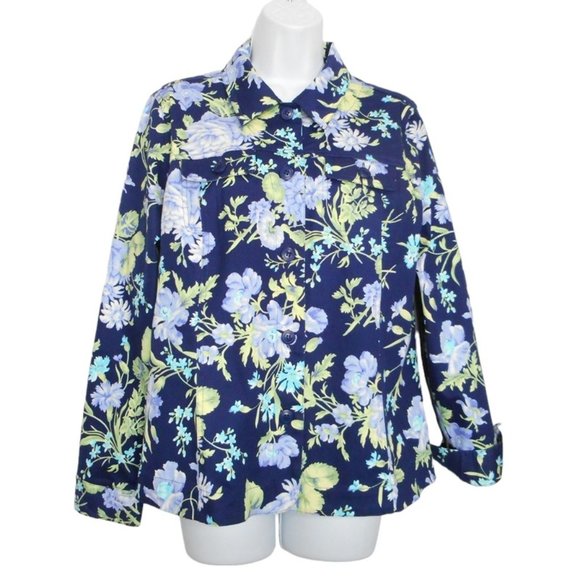 The Tog Shop Jacket M Blue Cotton Floral Lightweight Pockets Buttons Casual - Picture 3 of 13